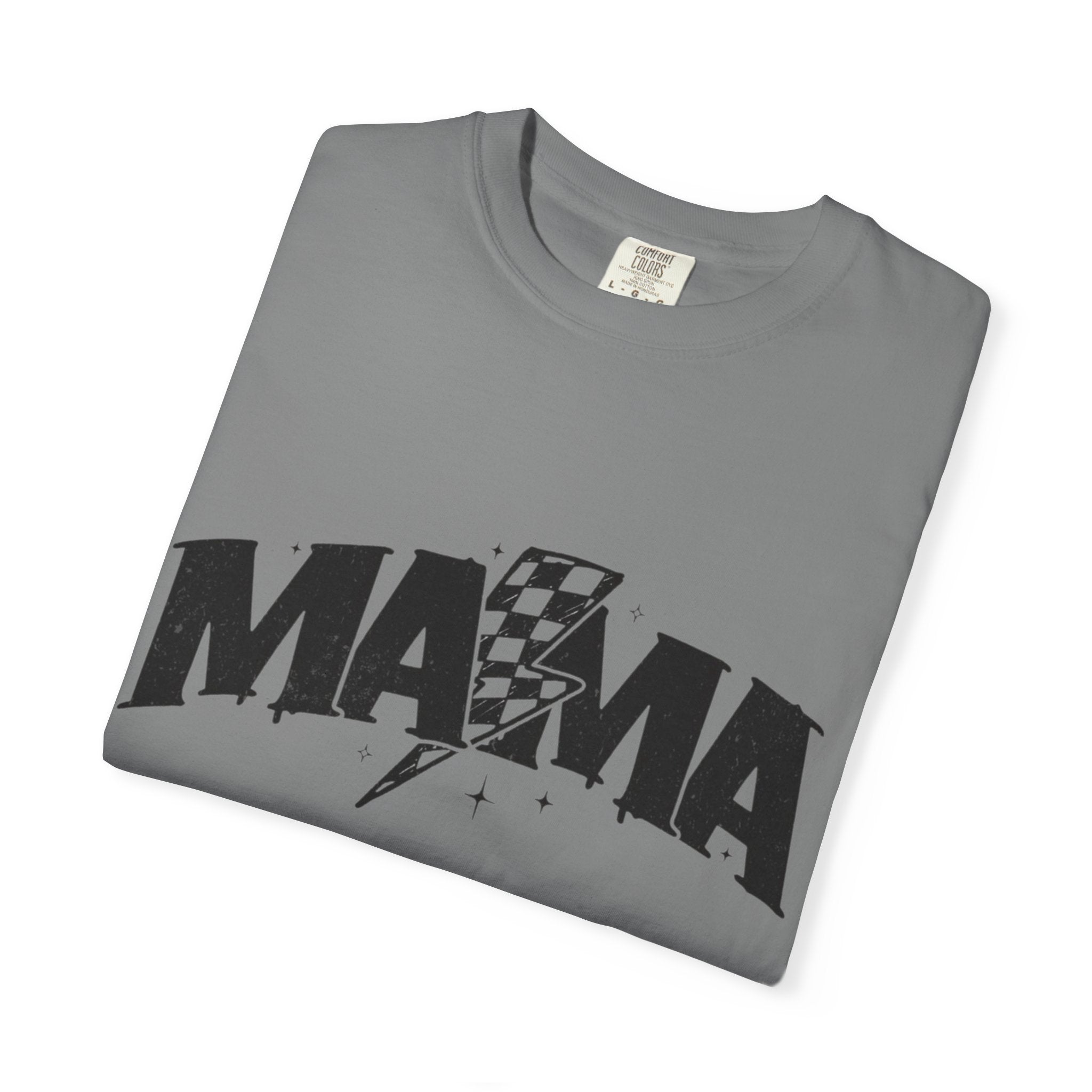 Mama Racing Graphic Tee — Checkered Lightning Mom T-Shirt