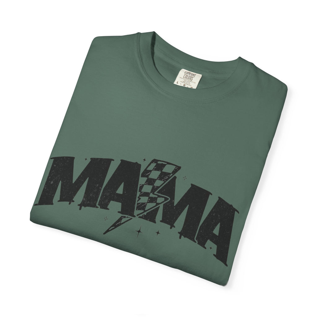 Mama Racing Graphic Tee — Checkered Lightning Mom T-Shirt