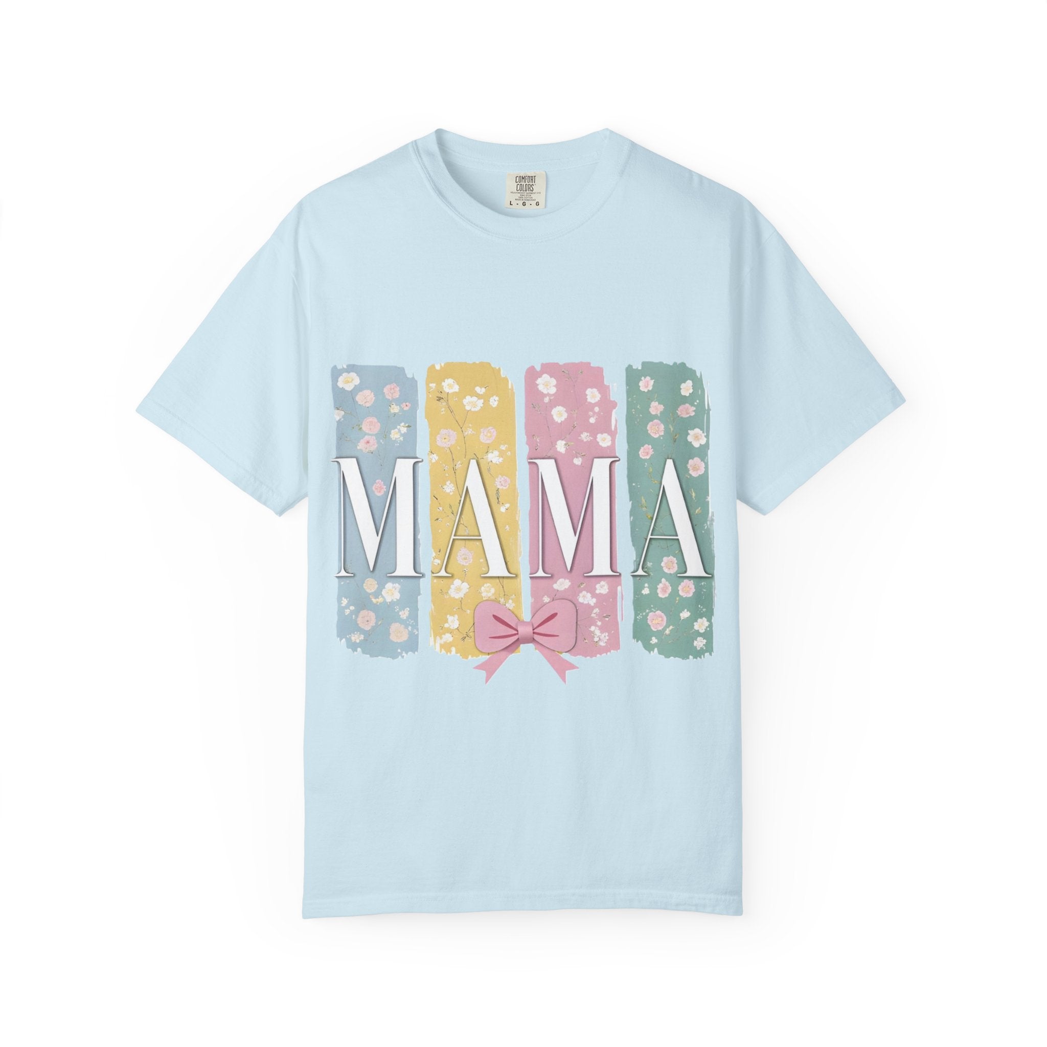 Mama Floral Stripes T-Shirt — Pastel Mom Shirt with Bow