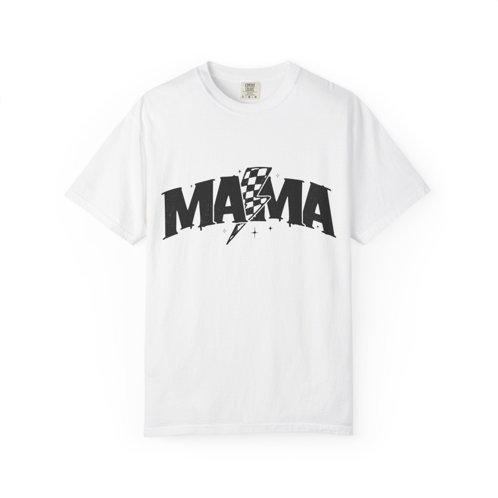 Mama Racing Graphic Tee — Checkered Lightning Mom T-Shirt