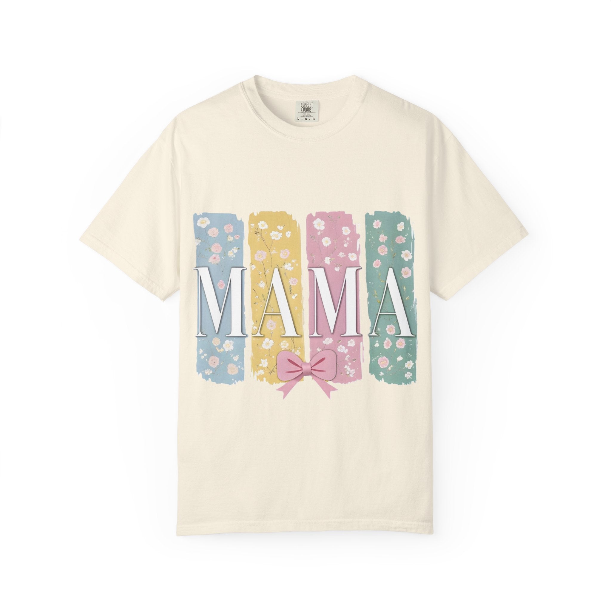 Mama Floral Stripes T-Shirt — Pastel Mom Shirt with Bow