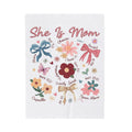 Velveteen Plush Blanket — "She Is Mom" Floral Comfort Throw