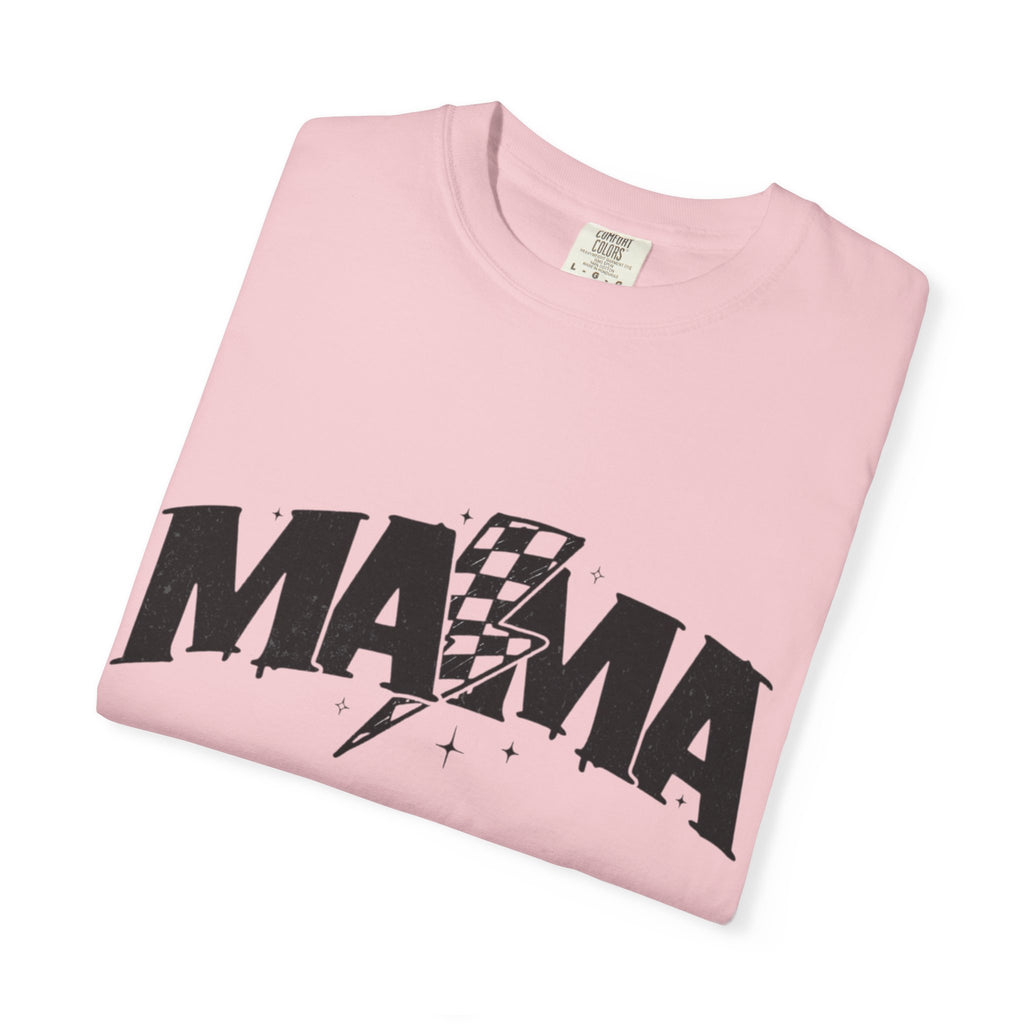 Mama Racing Graphic Tee — Checkered Lightning Mom T-Shirt