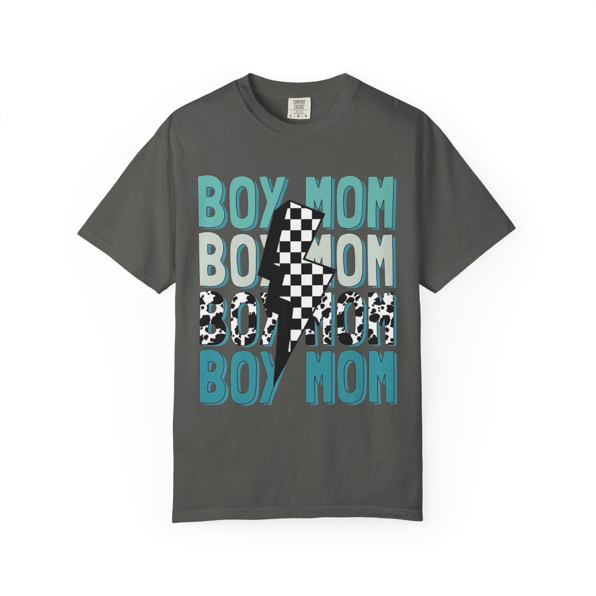 Boy Mom Graphic T-Shirt — Checkerboard Lightning Design