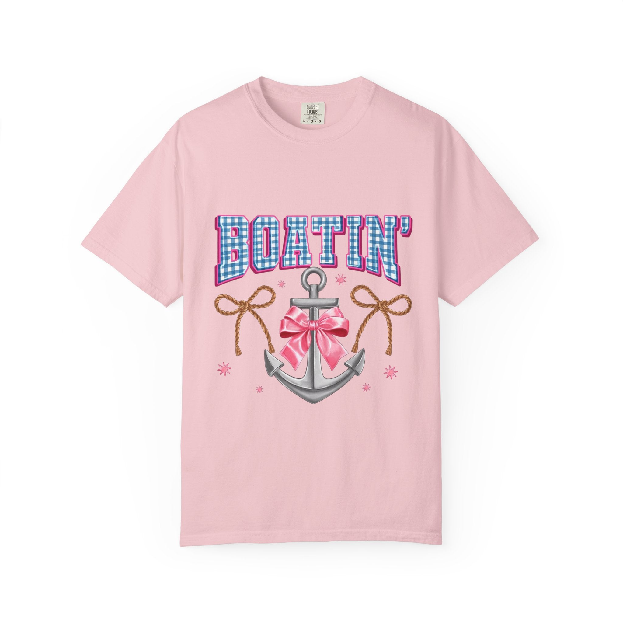Boatin' Anchor T-Shirt — Cute Nautical Graphic Tee with Pink Bow