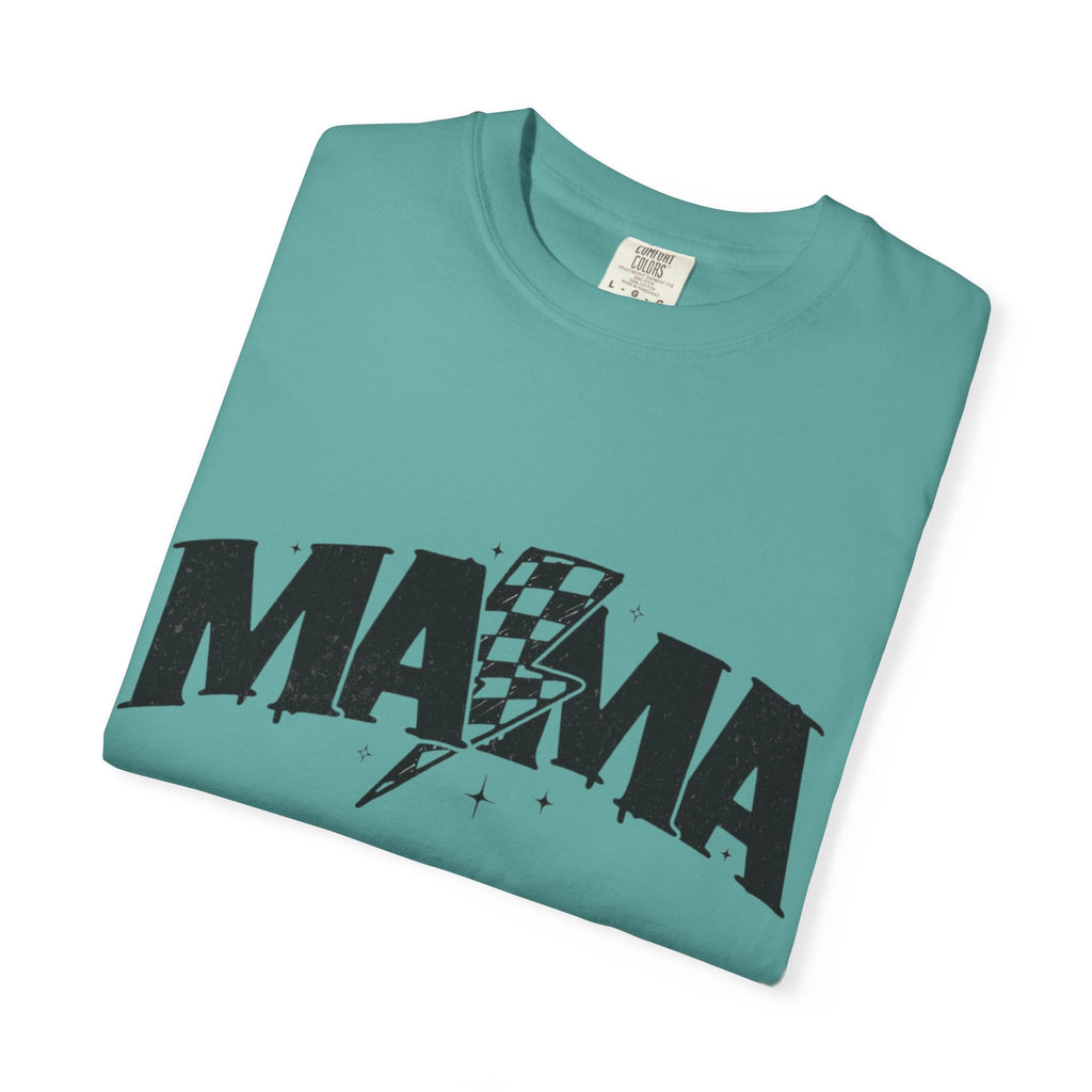 Mama Racing Graphic Tee — Checkered Lightning Mom T-Shirt