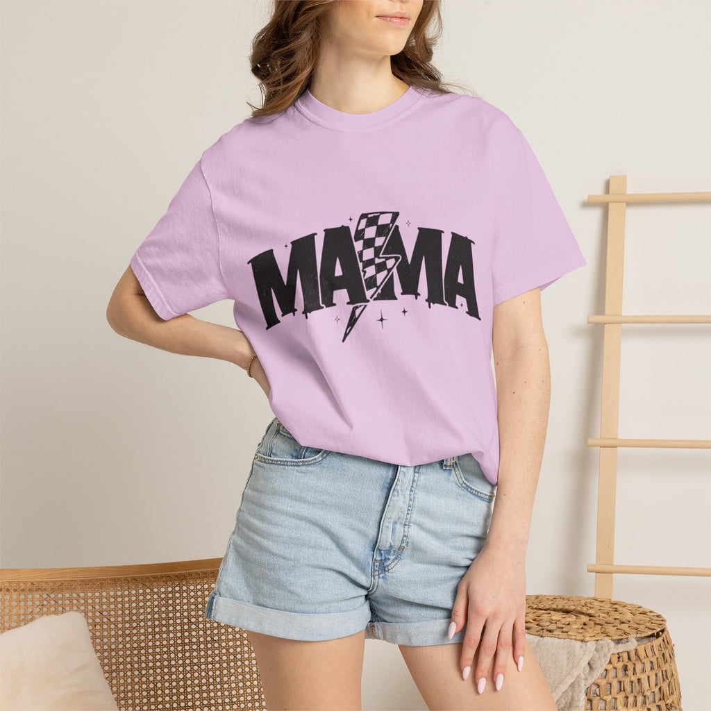 Mama Racing Graphic Tee — Checkered Lightning Mom T-Shirt