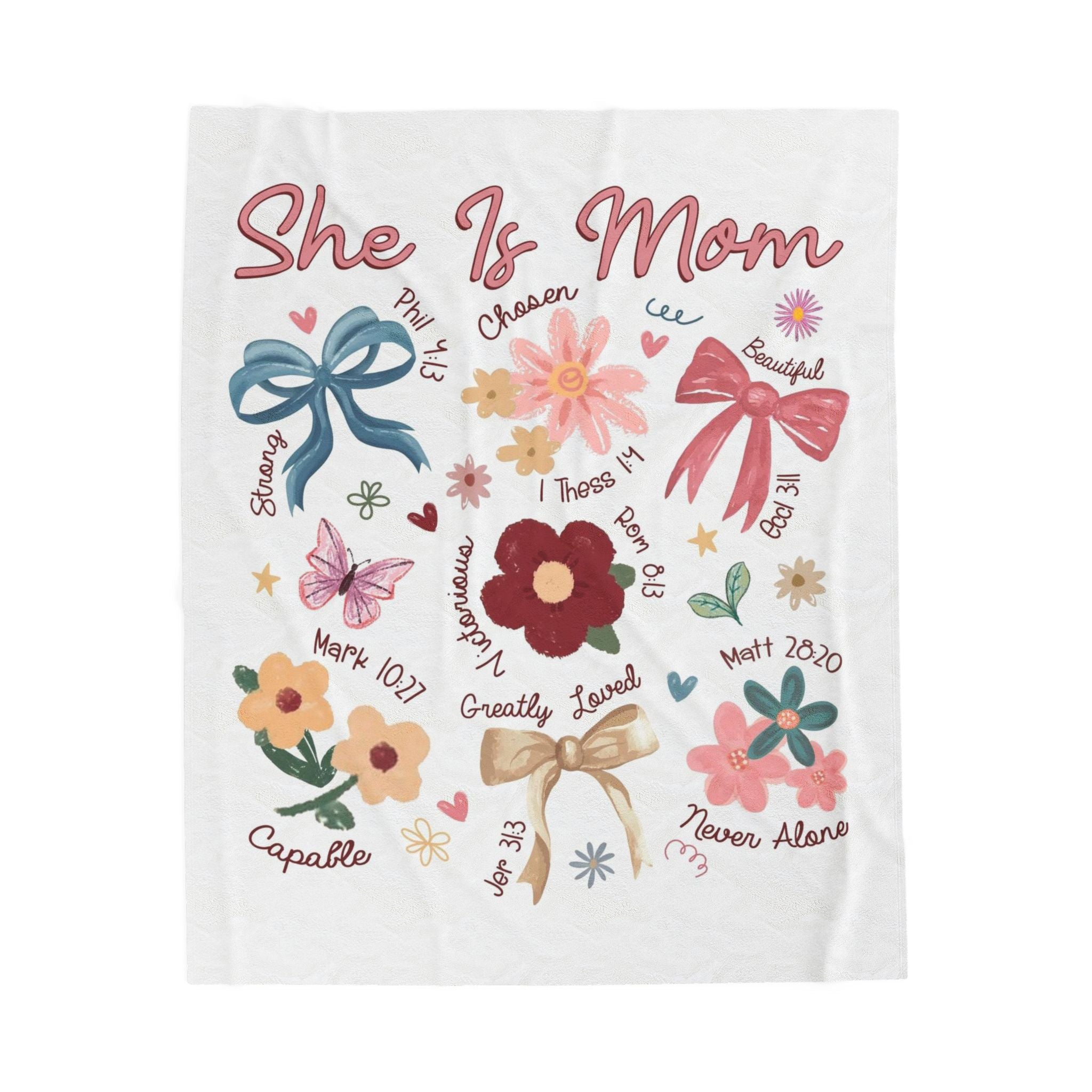 Velveteen Plush Blanket — "She Is Mom" Floral Comfort Throw