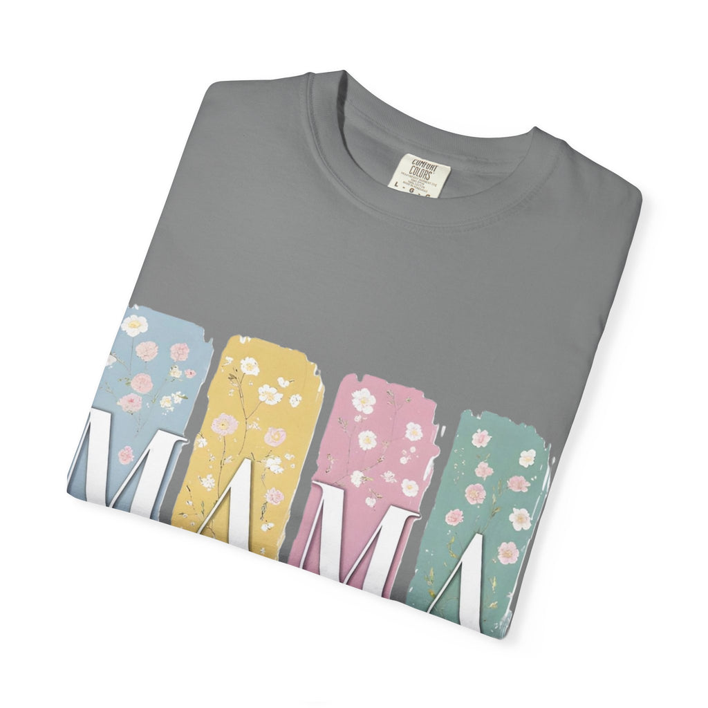 Mama Floral Stripes T-Shirt — Pastel Mom Shirt with Bow