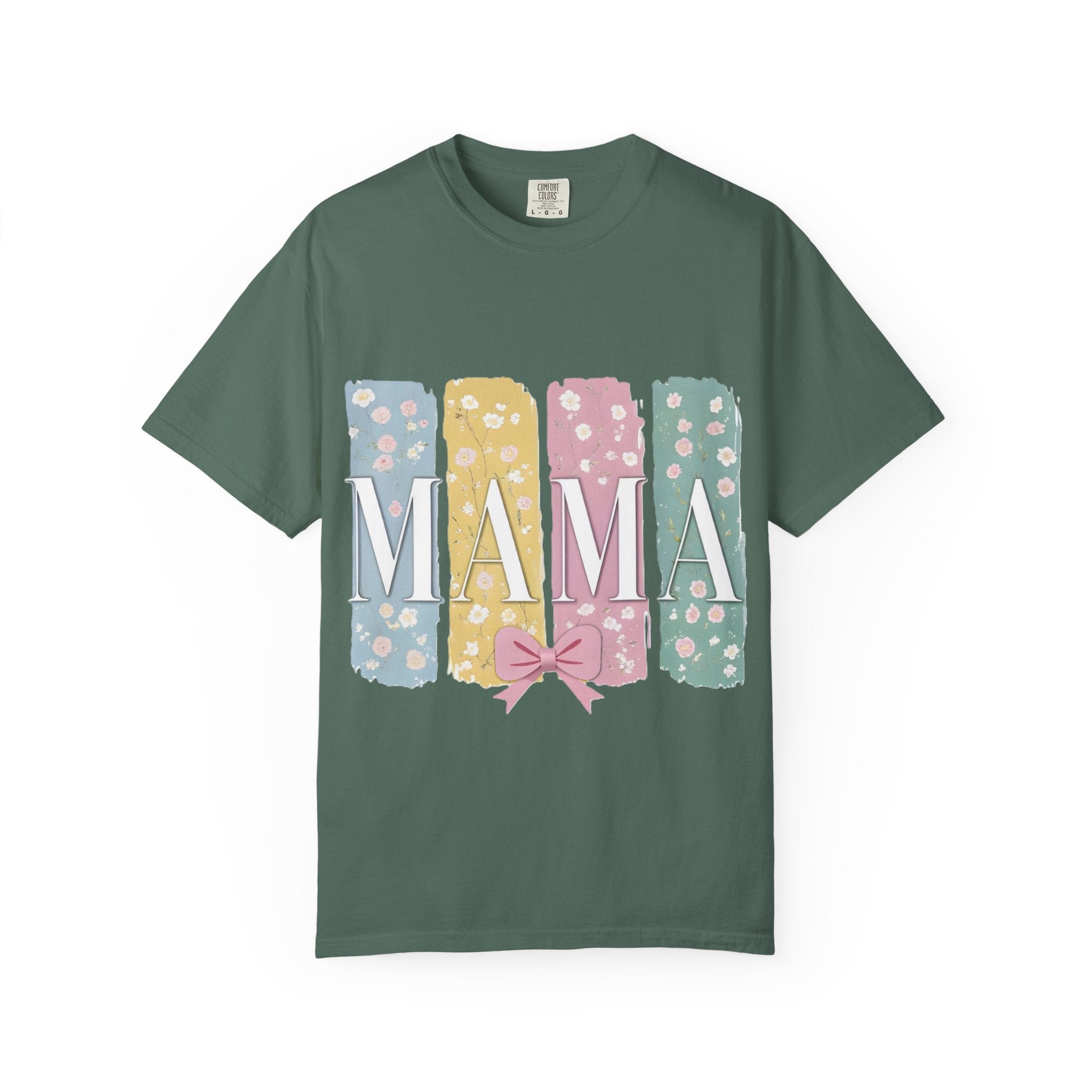 Mama Floral Stripes T-Shirt — Pastel Mom Shirt with Bow