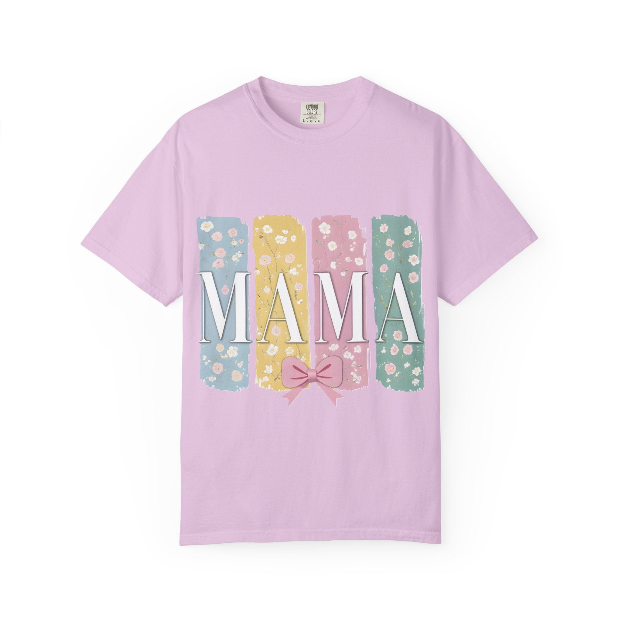 Mama Floral Stripes T-Shirt — Pastel Mom Shirt with Bow