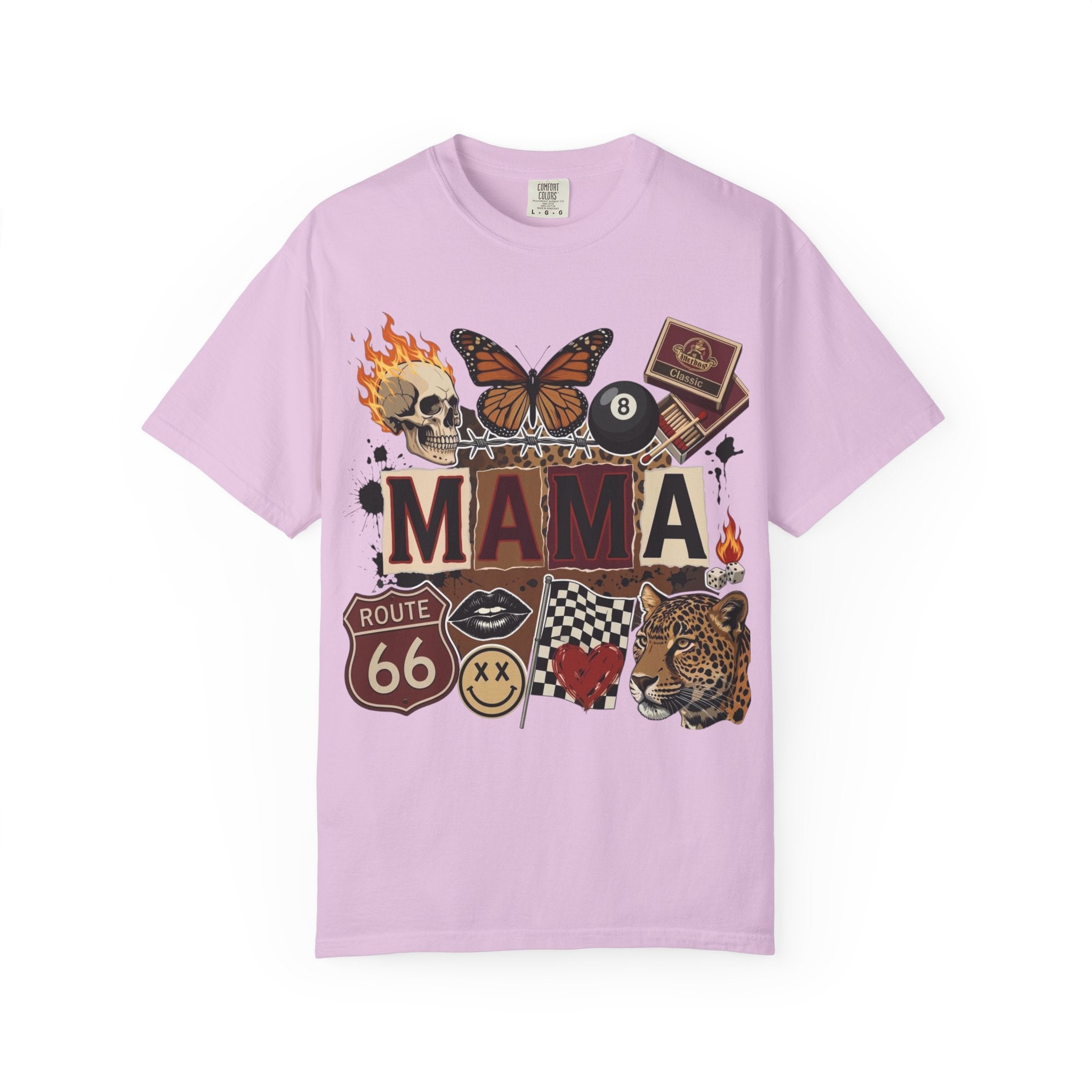 Mama Retro Patchwork Tee — Vintage Route 66, Tiger & Skull Graphic T-Shirt