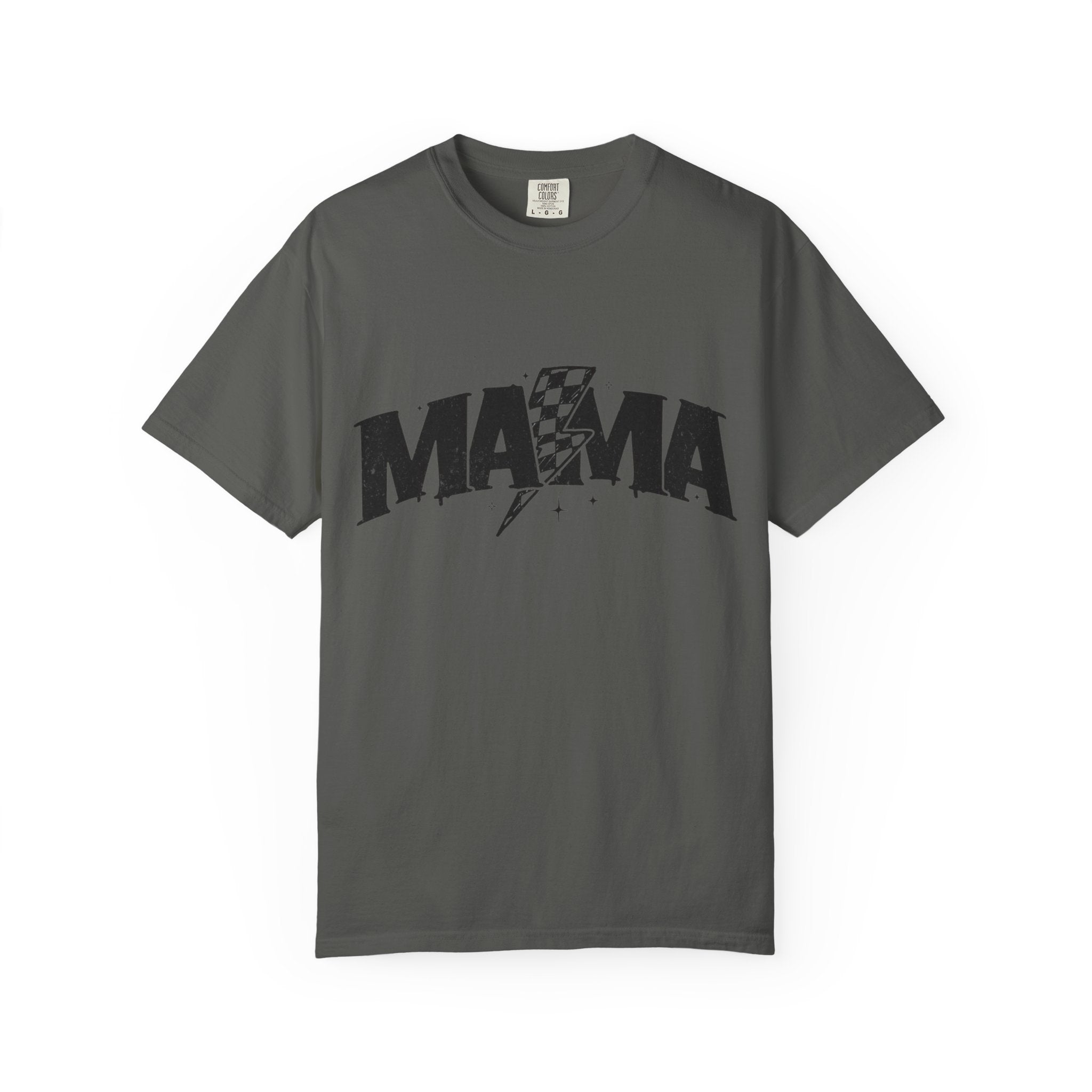 Mama Racing Graphic Tee — Checkered Lightning Mom T-Shirt