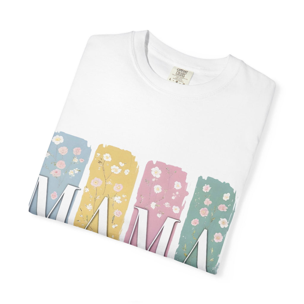 Mama Floral Stripes T-Shirt — Pastel Mom Shirt with Bow
