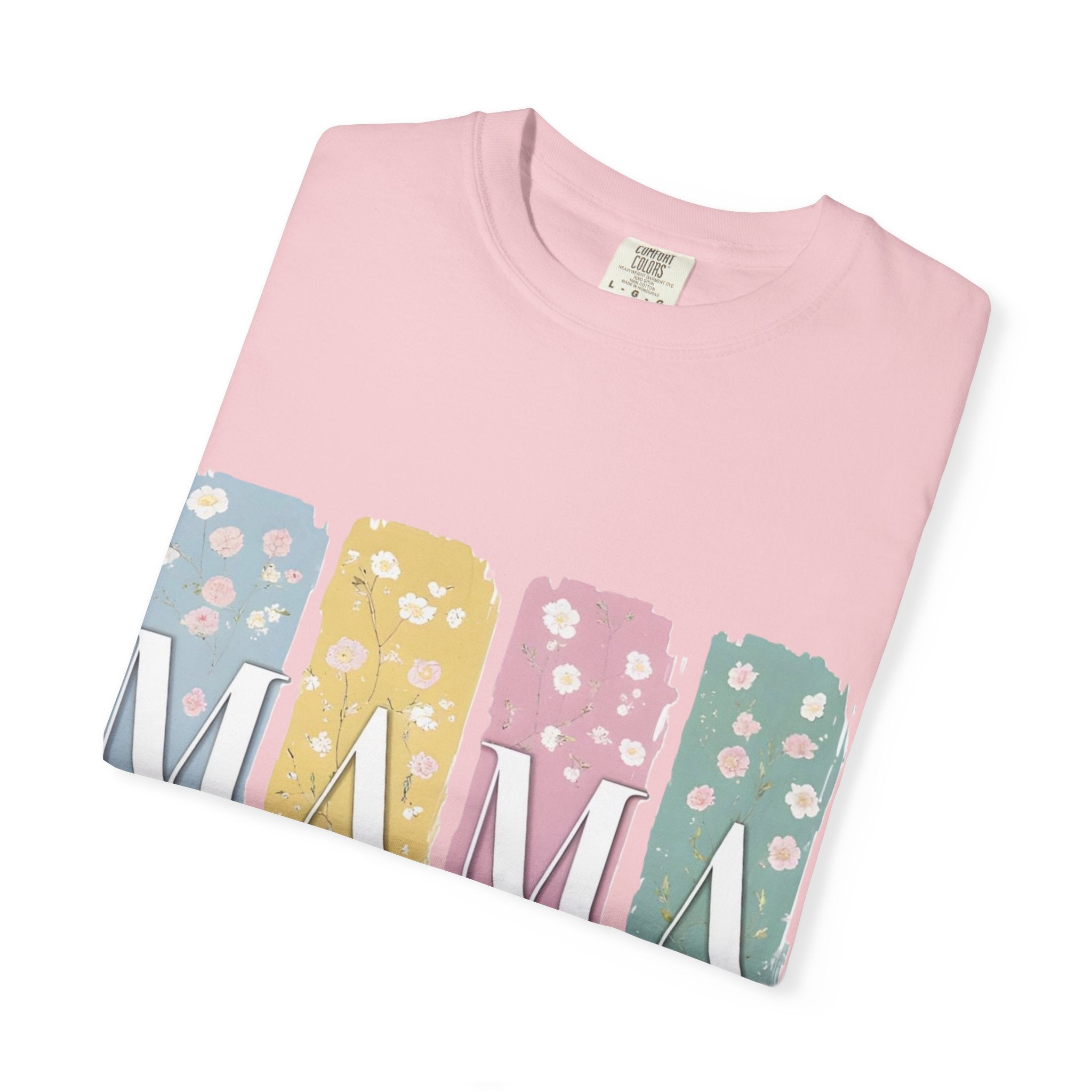 Mama Floral Stripes T-Shirt — Pastel Mom Shirt with Bow