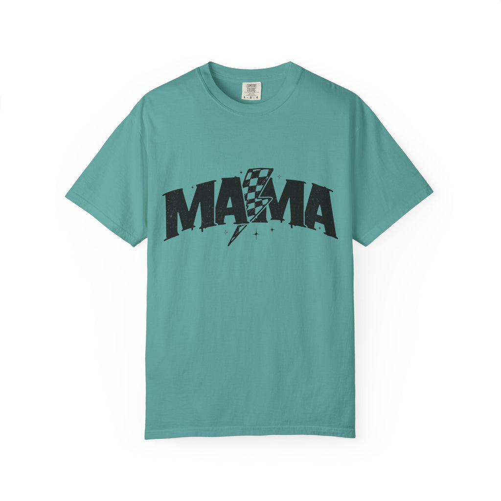 Mama Racing Graphic Tee — Checkered Lightning Mom T-Shirt