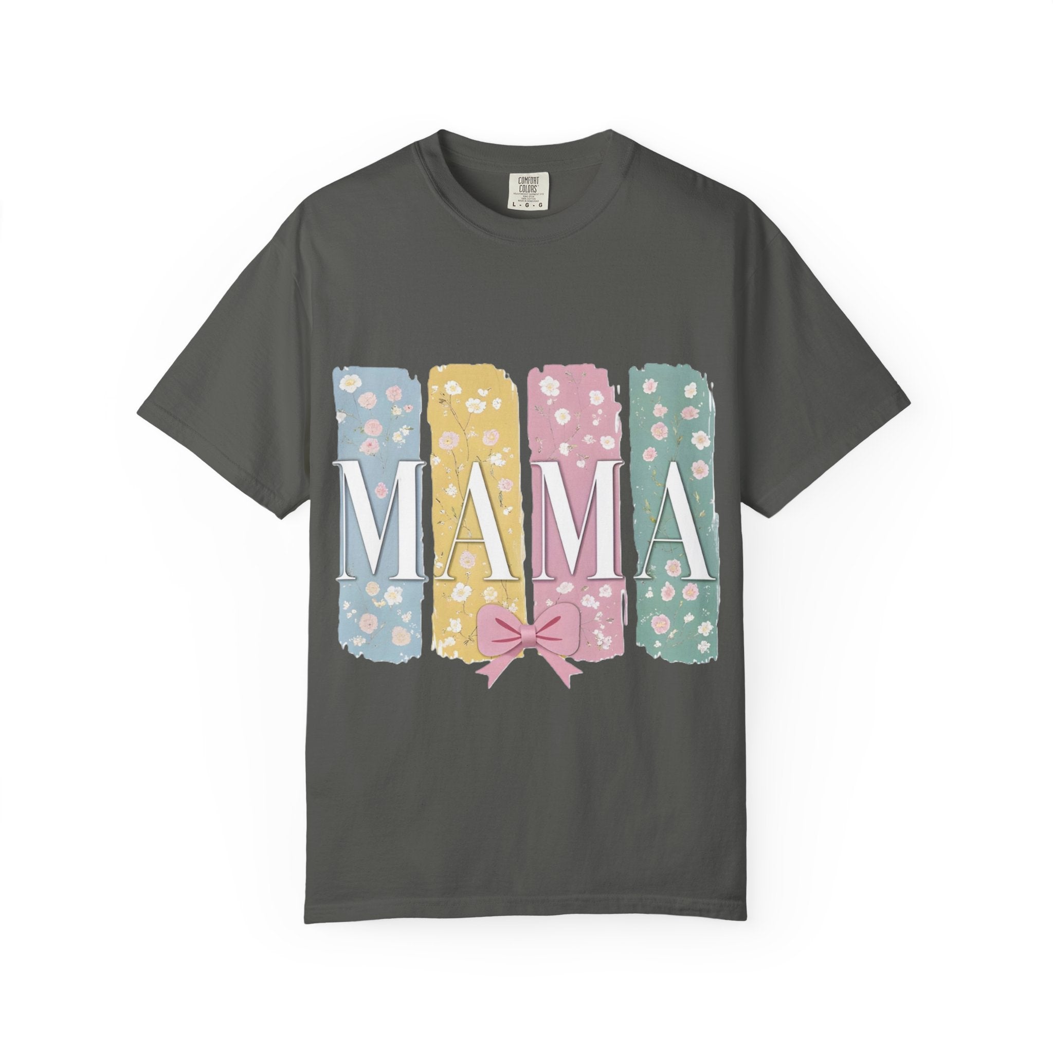 Mama Floral Stripes T-Shirt — Pastel Mom Shirt with Bow