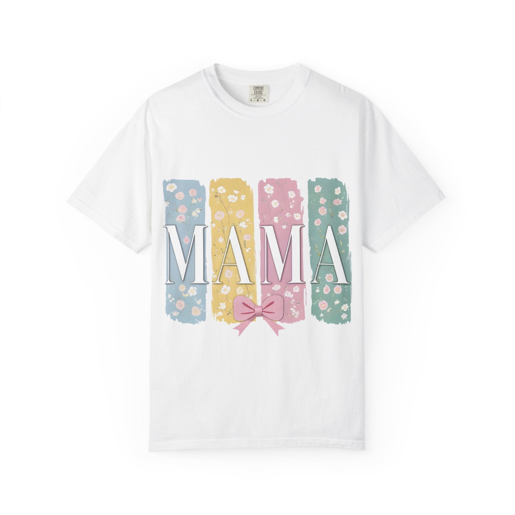 Mama Floral Stripes T-Shirt — Pastel Mom Shirt with Bow