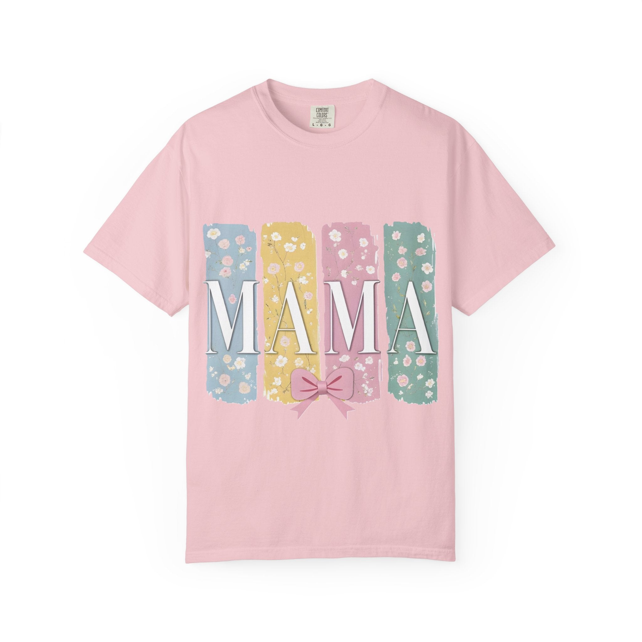 Mama Floral Stripes T-Shirt — Pastel Mom Shirt with Bow