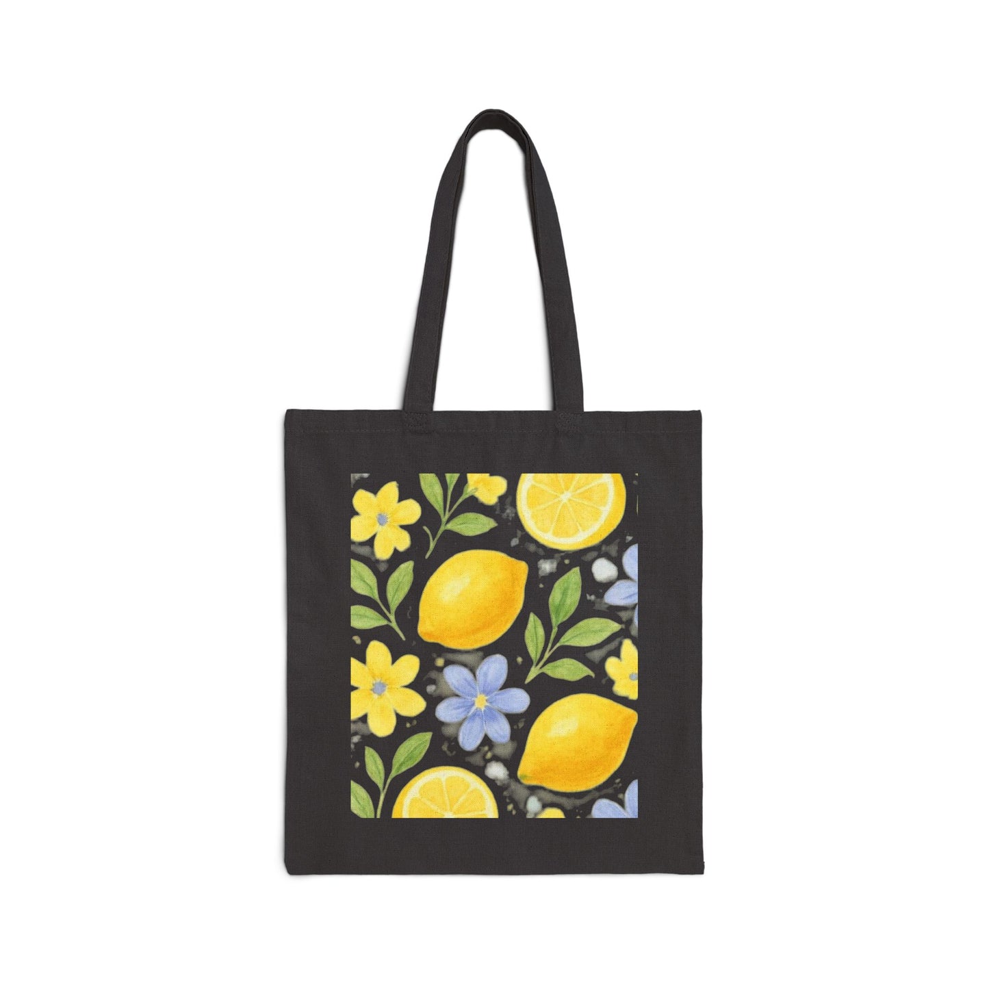 Lemon Floral Canvas Tote Bag — Bright Citrus Market Shopper