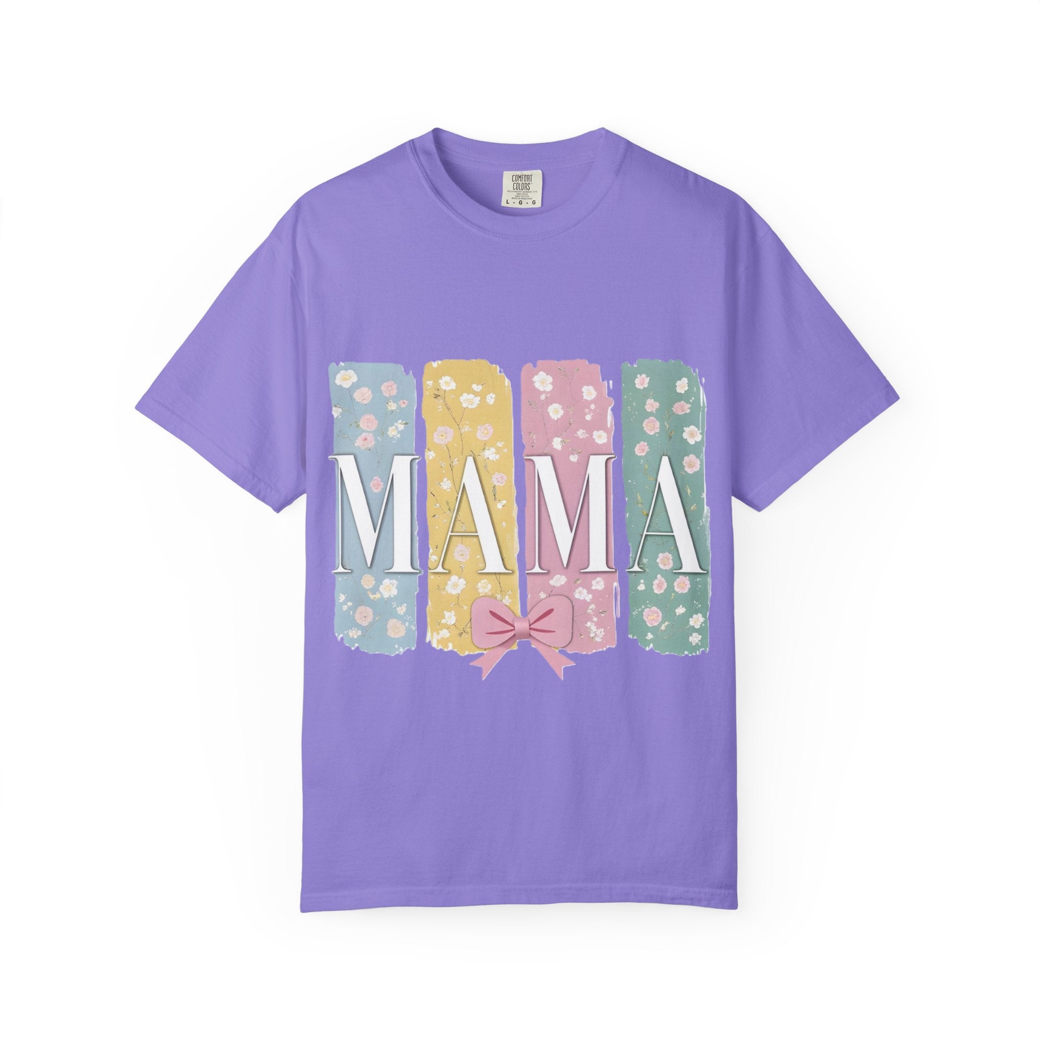 Mama Floral Stripes T-Shirt — Pastel Mom Shirt with Bow