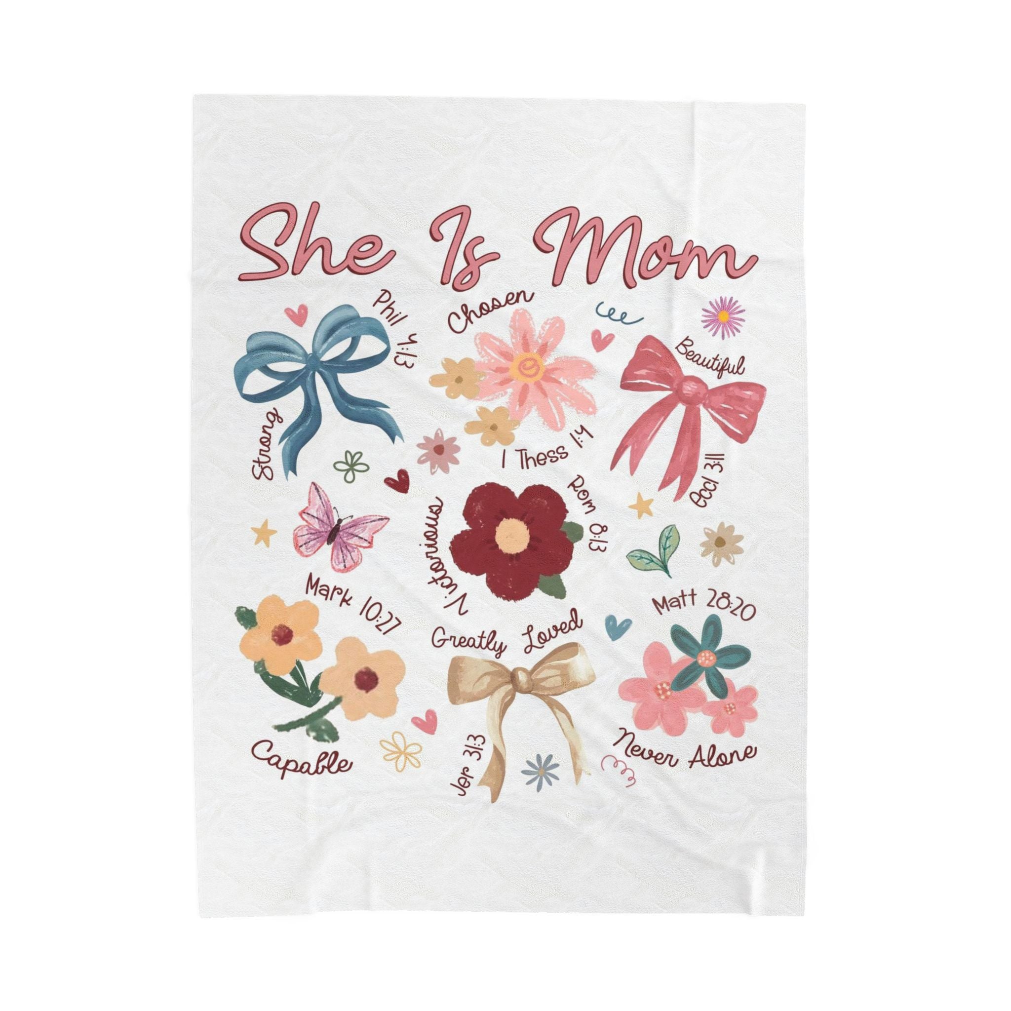 Velveteen Plush Blanket — "She Is Mom" Floral Comfort Throw
