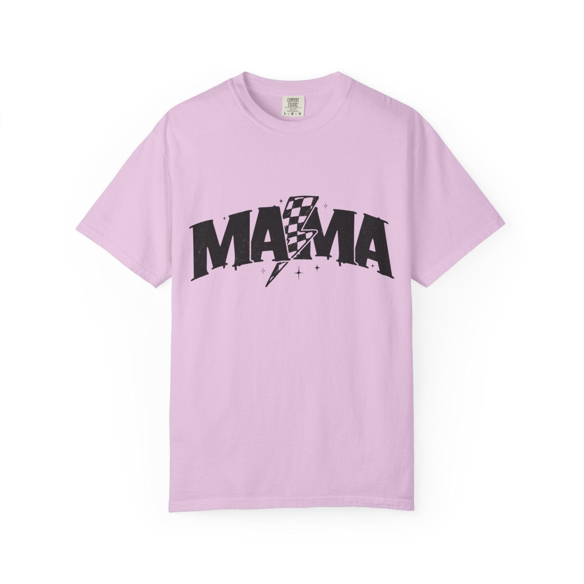 Mama Racing Graphic Tee — Checkered Lightning Mom T-Shirt