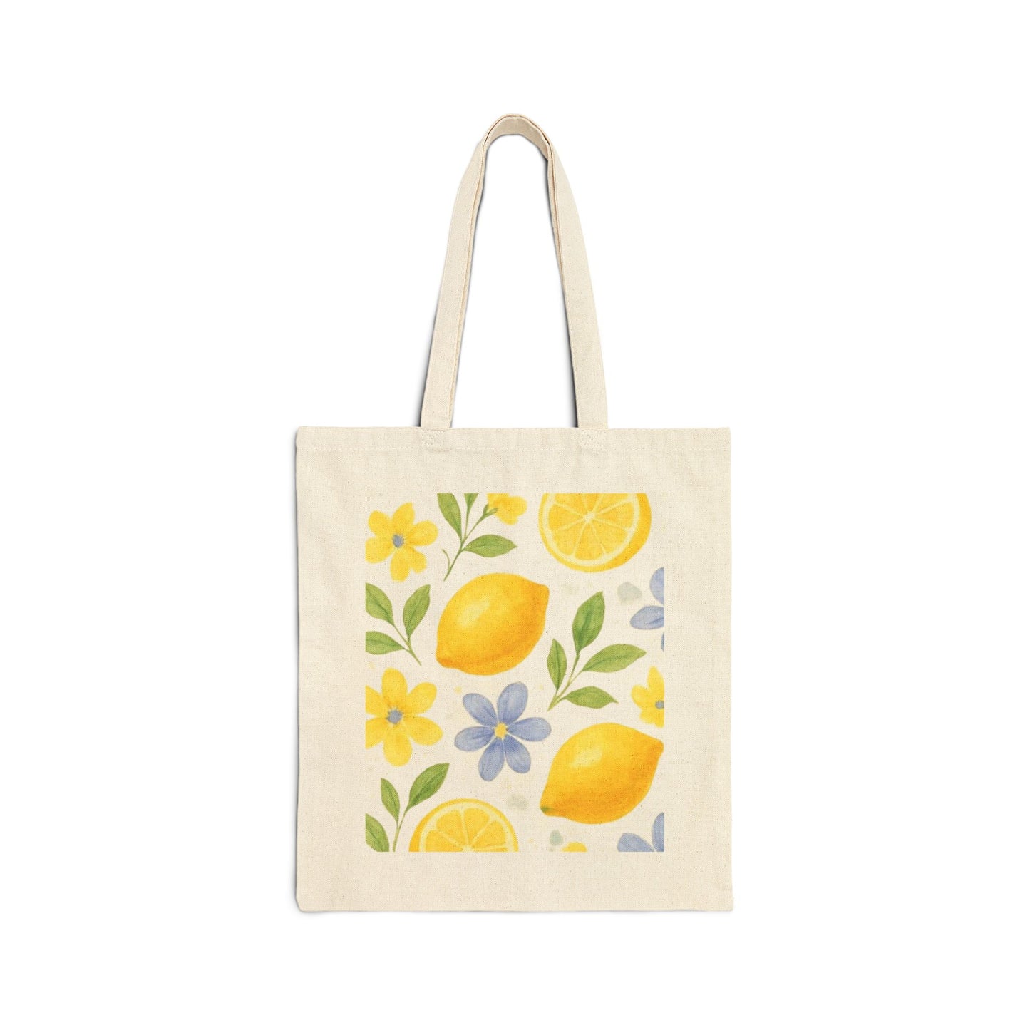 Lemon Floral Canvas Tote Bag — Bright Citrus Market Shopper