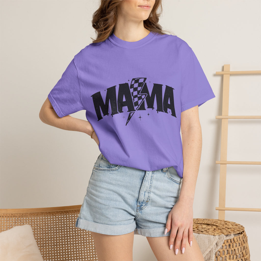 Mama Racing Graphic Tee — Checkered Lightning Mom T-Shirt