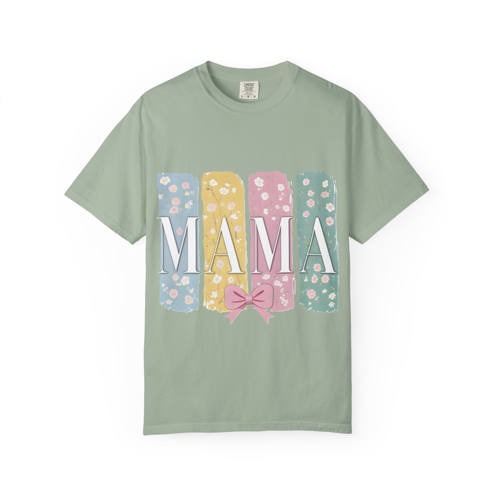 Mama Floral Stripes T-Shirt — Pastel Mom Shirt with Bow