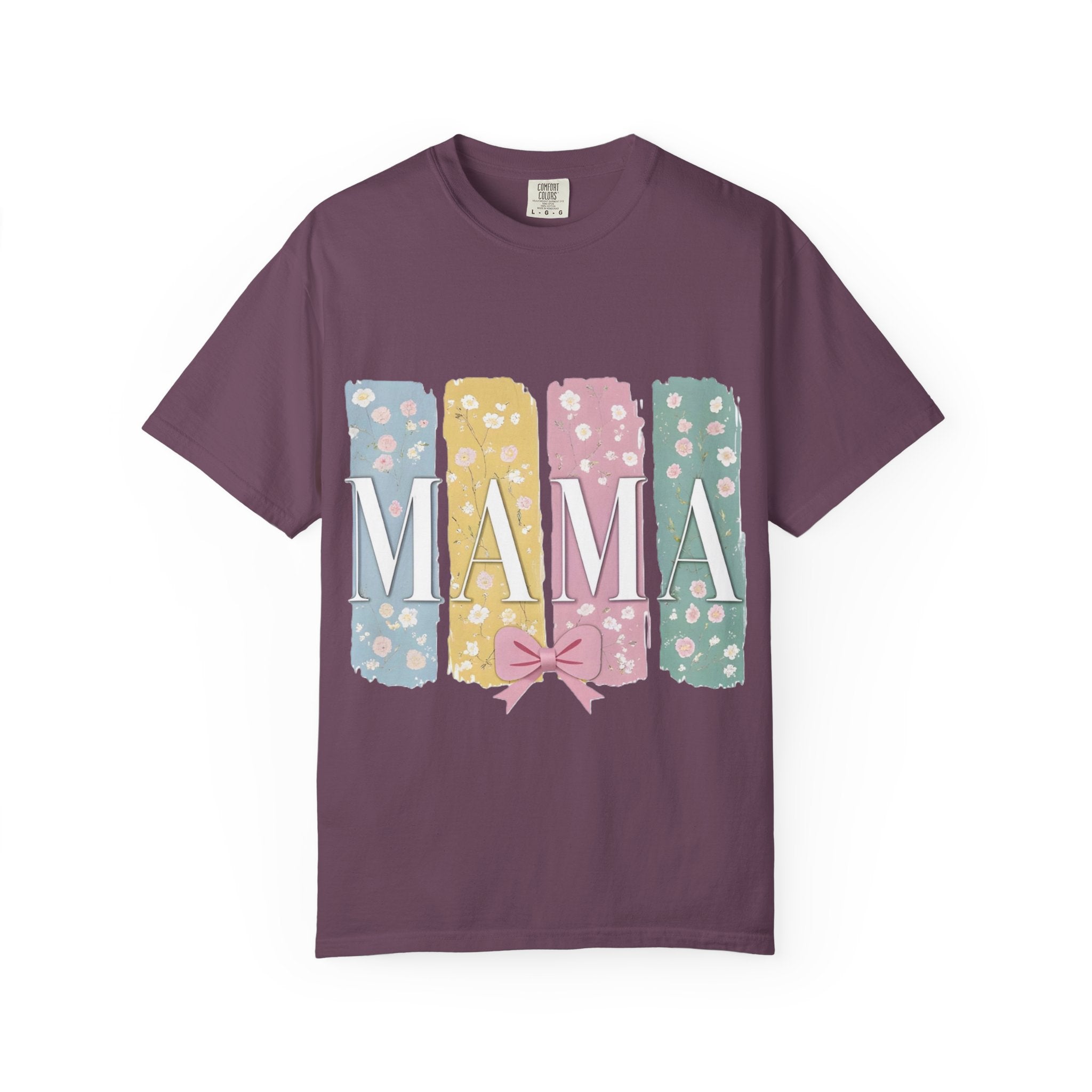 Mama Floral Stripes T-Shirt — Pastel Mom Shirt with Bow