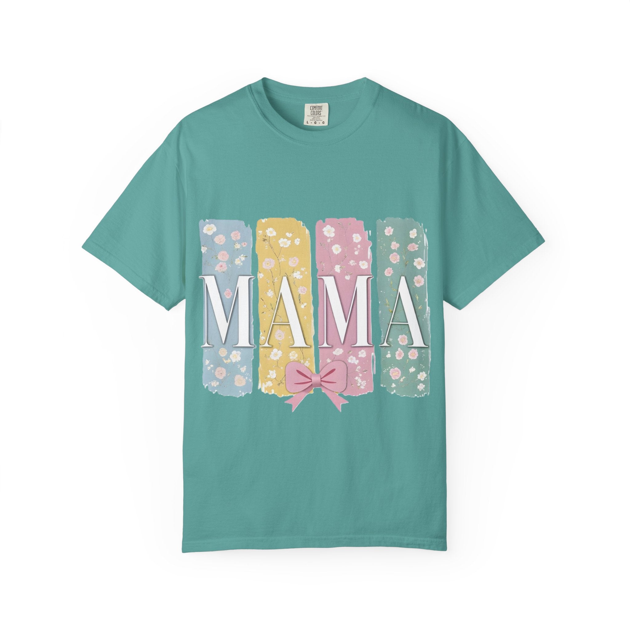 Mama Floral Stripes T-Shirt — Pastel Mom Shirt with Bow