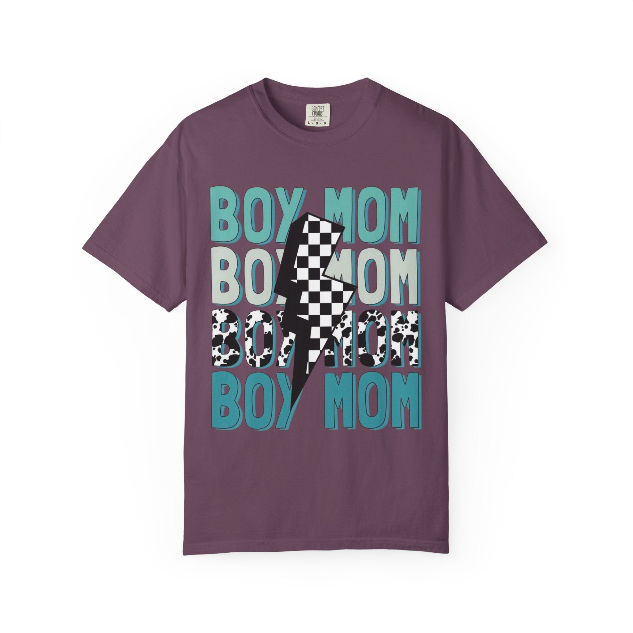 Boy Mom Graphic T-Shirt — Checkerboard Lightning Design