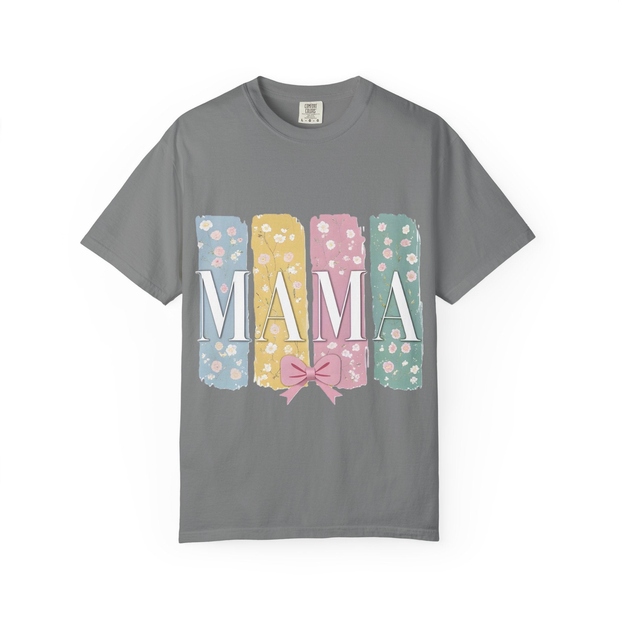 Mama Floral Stripes T-Shirt — Pastel Mom Shirt with Bow