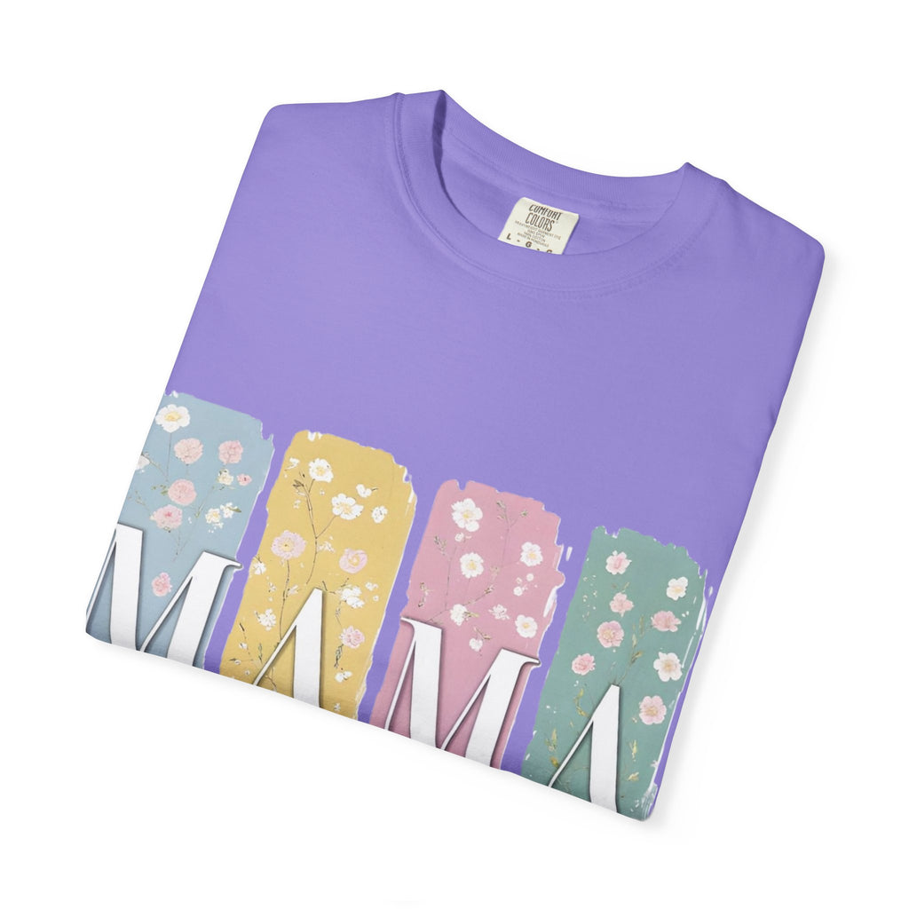 Mama Floral Stripes T-Shirt — Pastel Mom Shirt with Bow