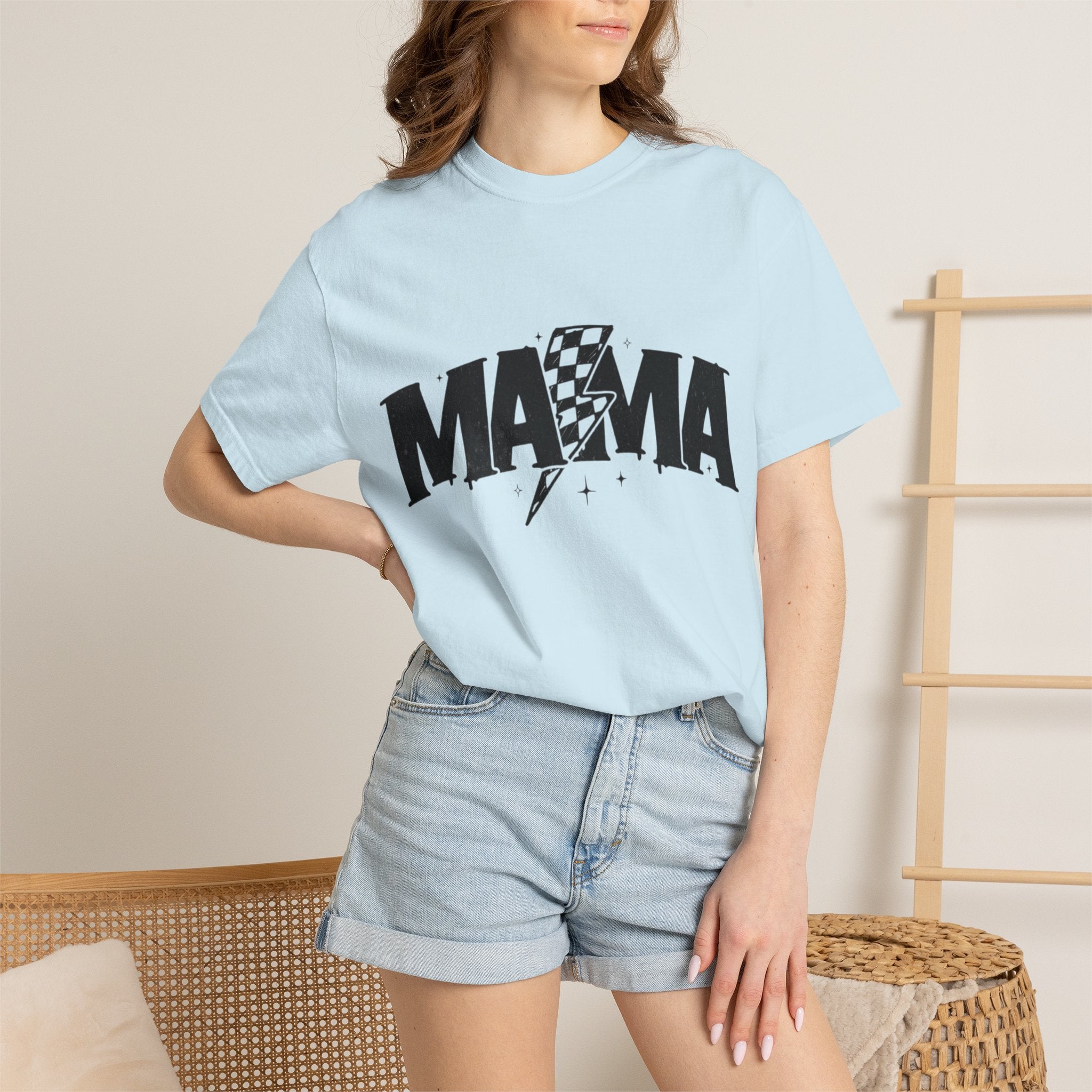 Mama Racing Graphic Tee — Checkered Lightning Mom T-Shirt