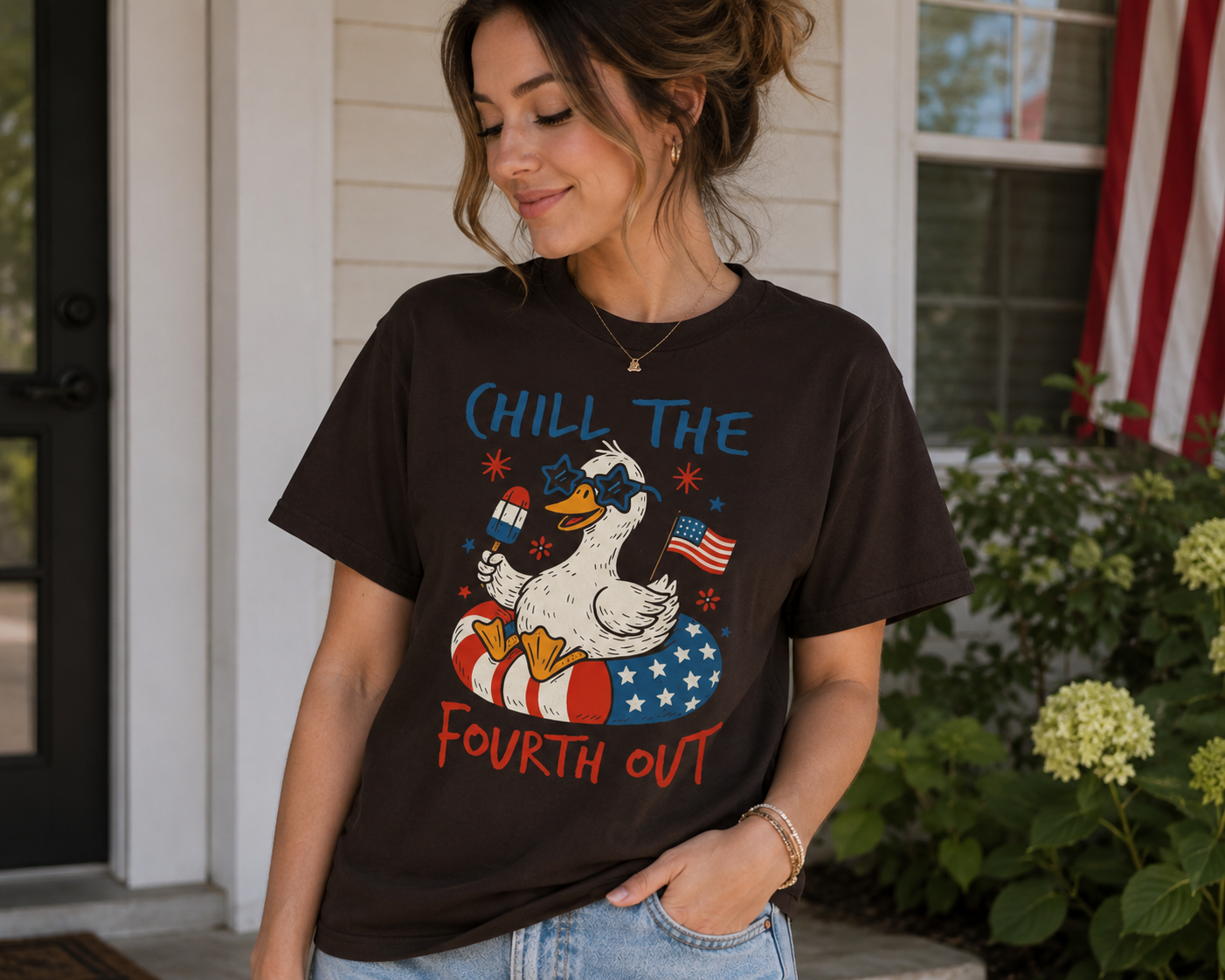 Chill the Fourth Out T-Shirt — Patriotic Duck 4th of July Tee
