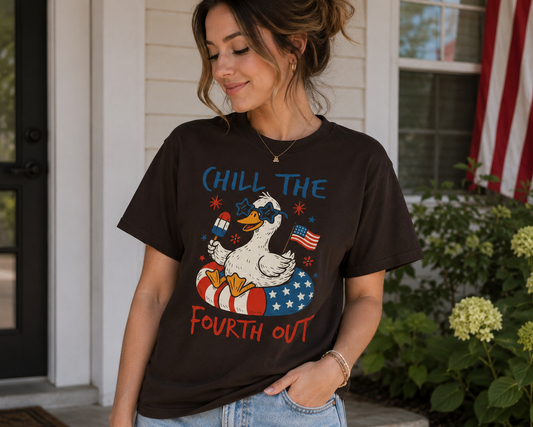 Chill the Fourth Out T-Shirt — Patriotic Duck 4th of July Tee