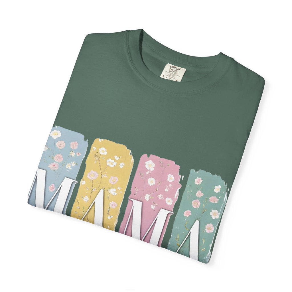 Mama Floral Stripes T-Shirt — Pastel Mom Shirt with Bow